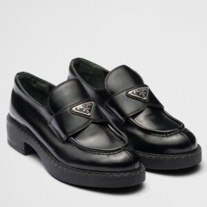 Replica Prada Women’s Loafers In Black Brushed Leather 102