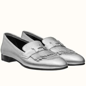 Replica Hermes Women’s Royal Loafers In Silver Metallic Lambskin