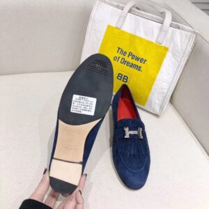 Replica Hermes Women’s Royal Loafers In Blue Suede Leather 2