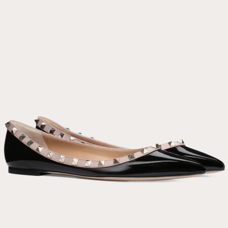 Replica Valentino Rockstud Ballet Flats In Black Patent Leather