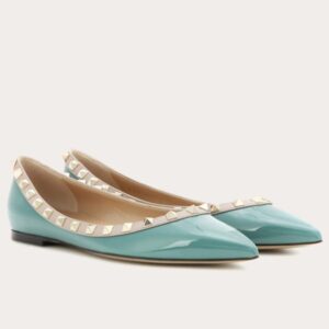 Replica Valentino Rockstud Ballet Flats In Light Blue Patent Leather