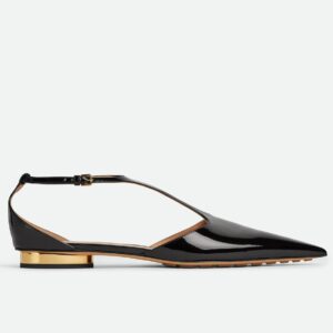 Replica Bottega Veneta Rocket T-Bar Ballerina Flats In Black Patent Leather