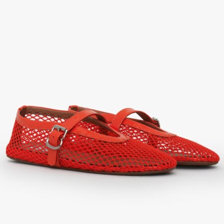 Replica Alaia Ballet Flats in Red Mesh with Patent Leather