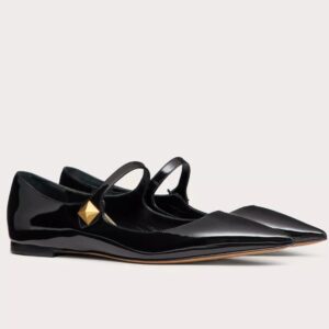 Replica Valentino Tiptoe Ballet Flats In Black Patent Leather