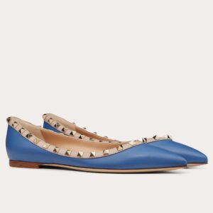 Replica Valentino Rockstud Ballet Flats In Blue Calfskin