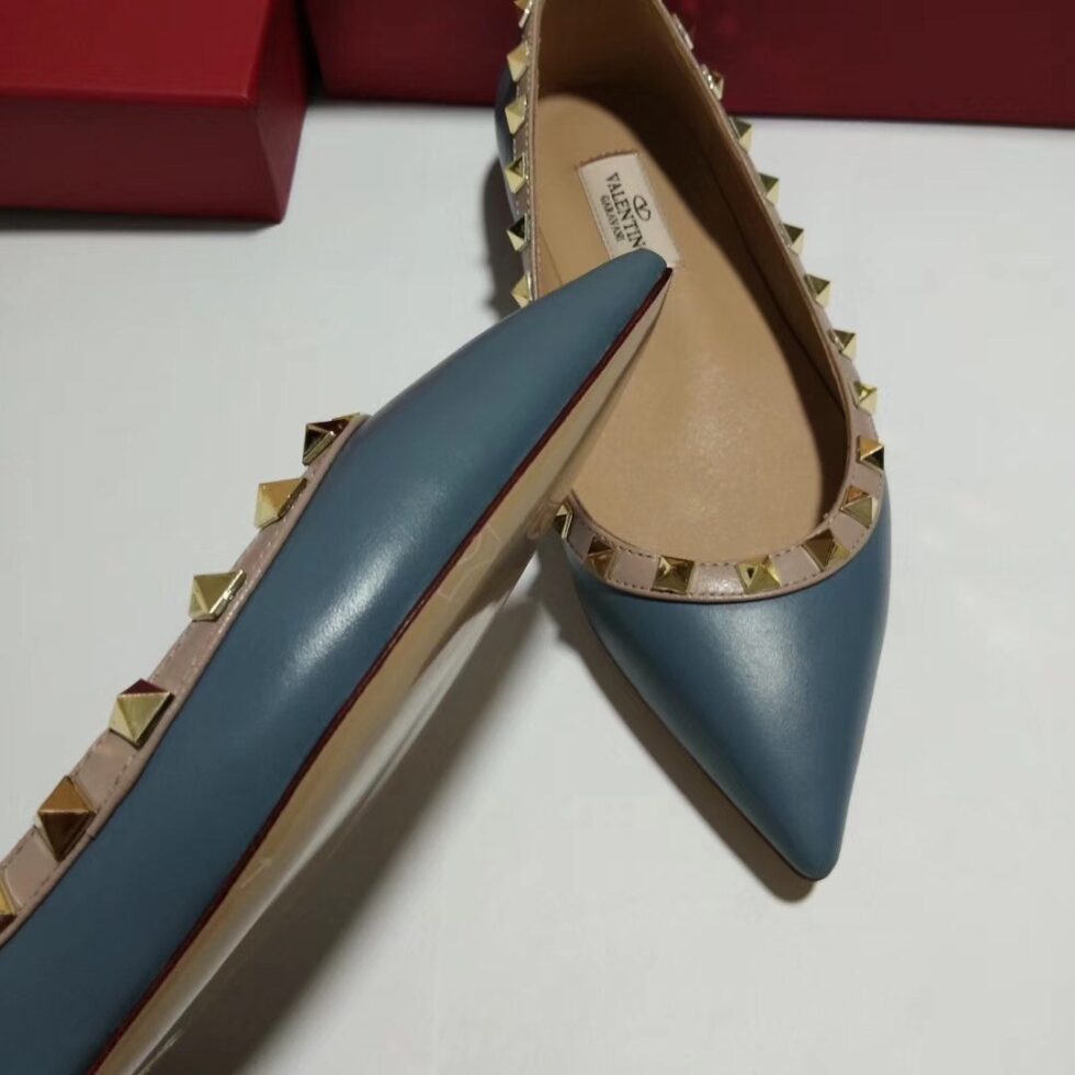 Replica Valentino Rockstud Ballet Flats In Blue Calfskin 105