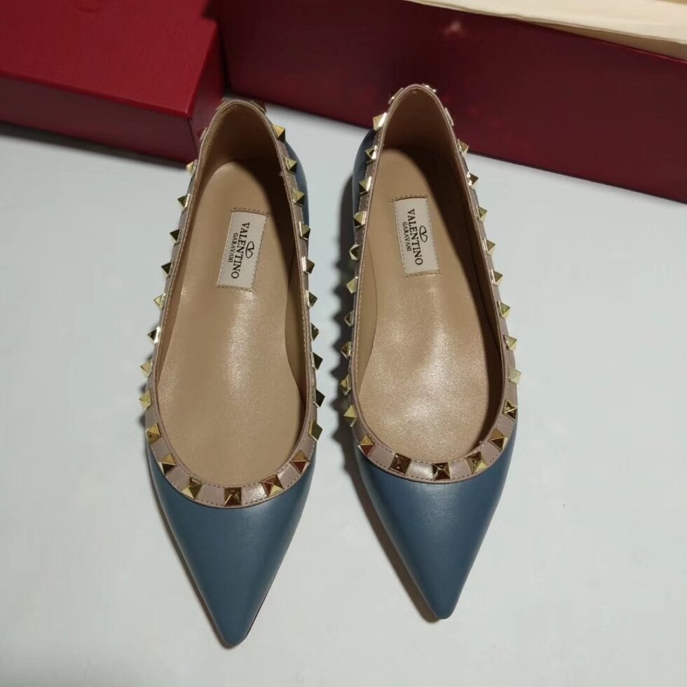 Replica Valentino Rockstud Ballet Flats In Blue Calfskin 106