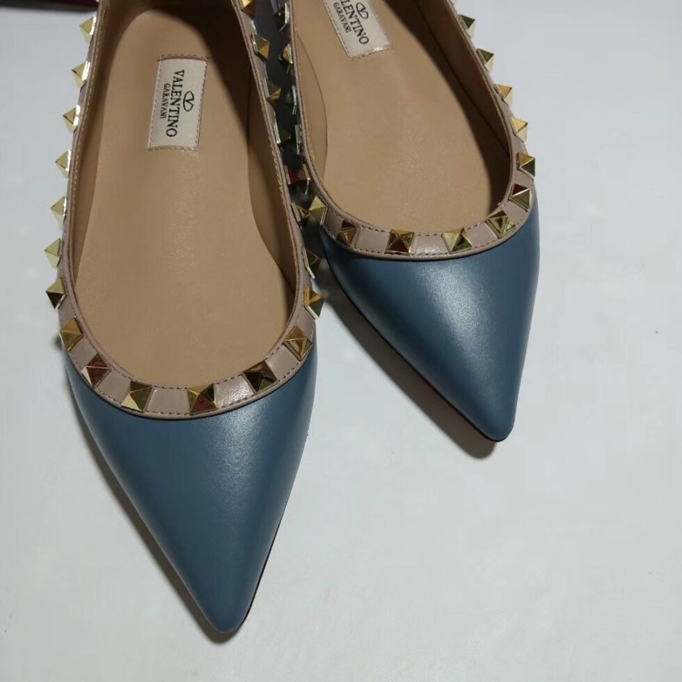 Replica Valentino Rockstud Ballet Flats In Blue Calfskin 107