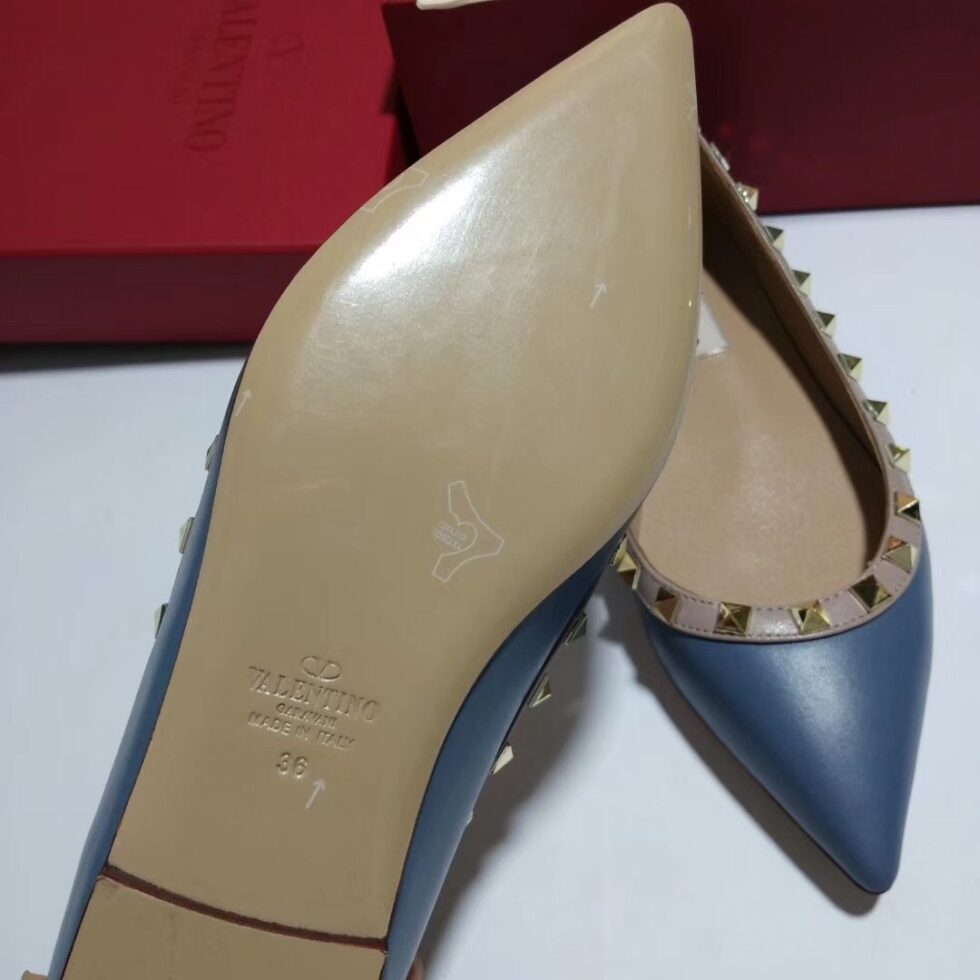 Replica Valentino Rockstud Ballet Flats In Blue Calfskin 108