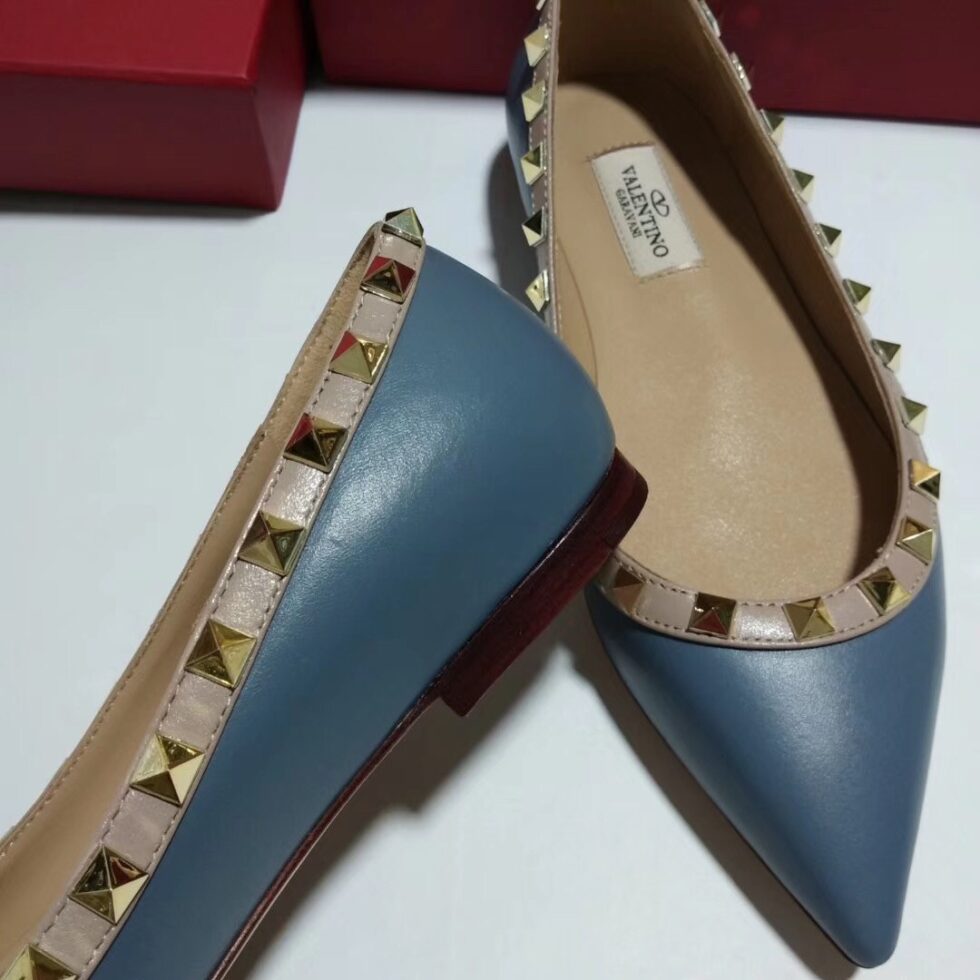 Replica Valentino Rockstud Ballet Flats In Blue Calfskin 109