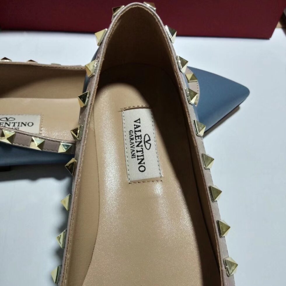 Replica Valentino Rockstud Ballet Flats In Blue Calfskin 111