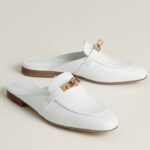 Replica Hermes Women’s Oz Mules in White Calfskin