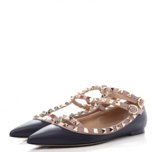 Replica Valentino Cage Rockstud Ballet Flats In Black Calfskin 2