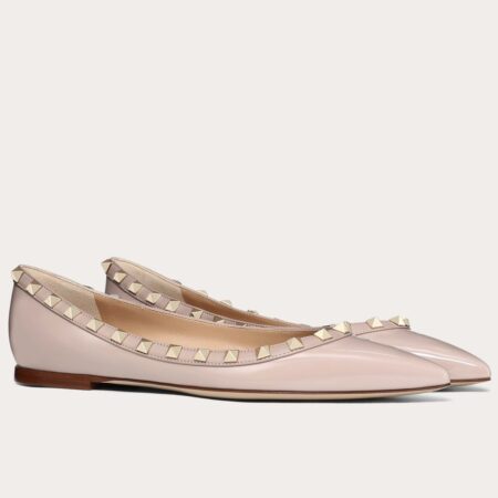 Replica Valentino Rockstud Ballet Flats In Powder Patent Leather