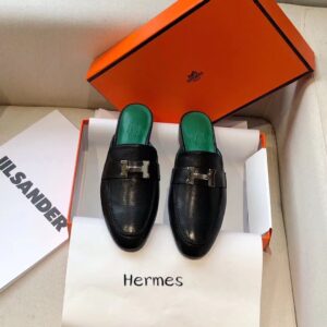 Replica Hermes Trocadero Mules In Black Goatskin 2