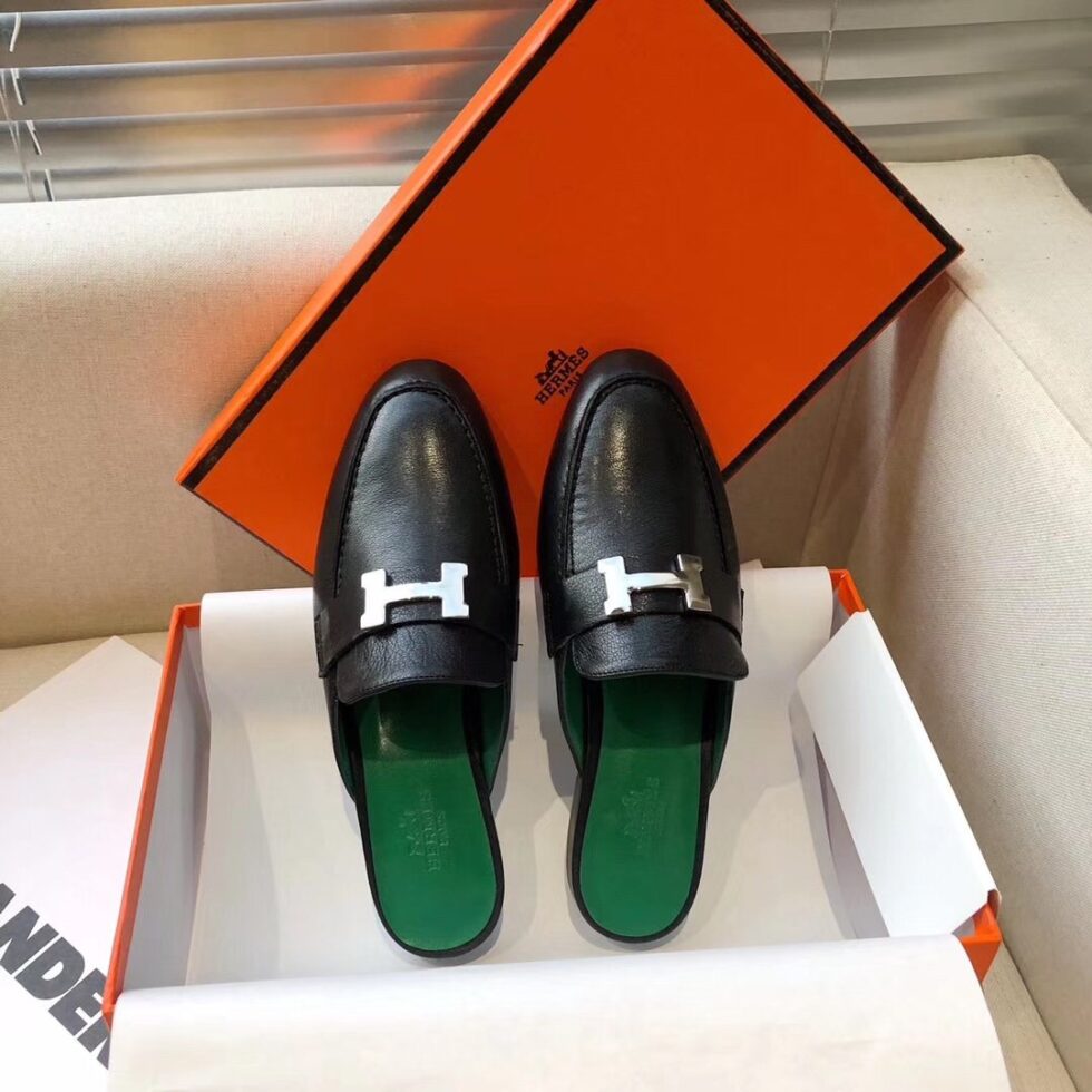 Replica Hermes Trocadero Mules In Black Goatskin 107