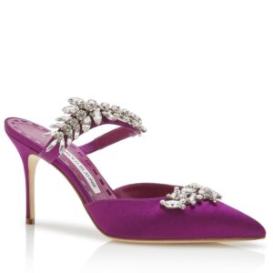 Replica Manolo Blahnik Lurum Crystal 90mm Mules In Purple Satin