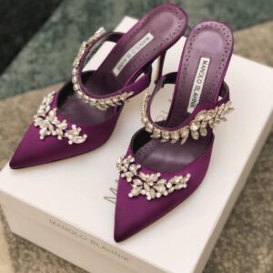 Replica Manolo Blahnik Lurum Crystal 90mm Mules In Purple Satin 2