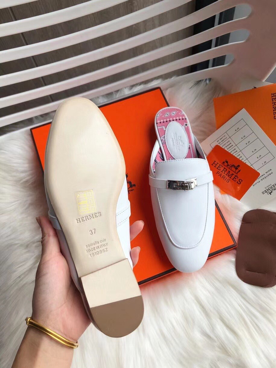 Replica Hermes Oz Mules In White Calfskin 105