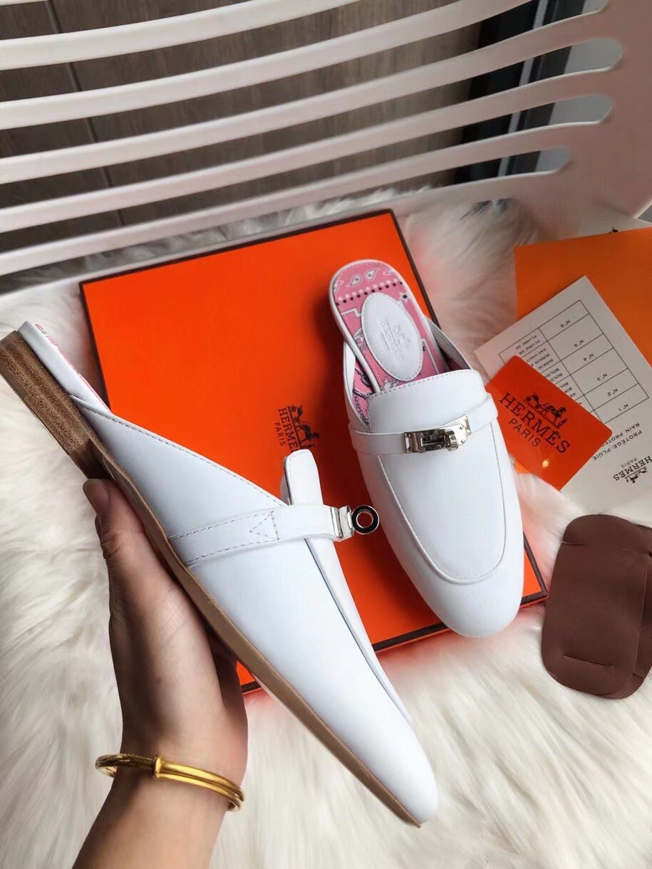 Replica Hermes Oz Mules In White Calfskin 107