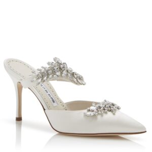 Replica Manolo Blahnik Lurum Crystal 90mm Mules In White Satin