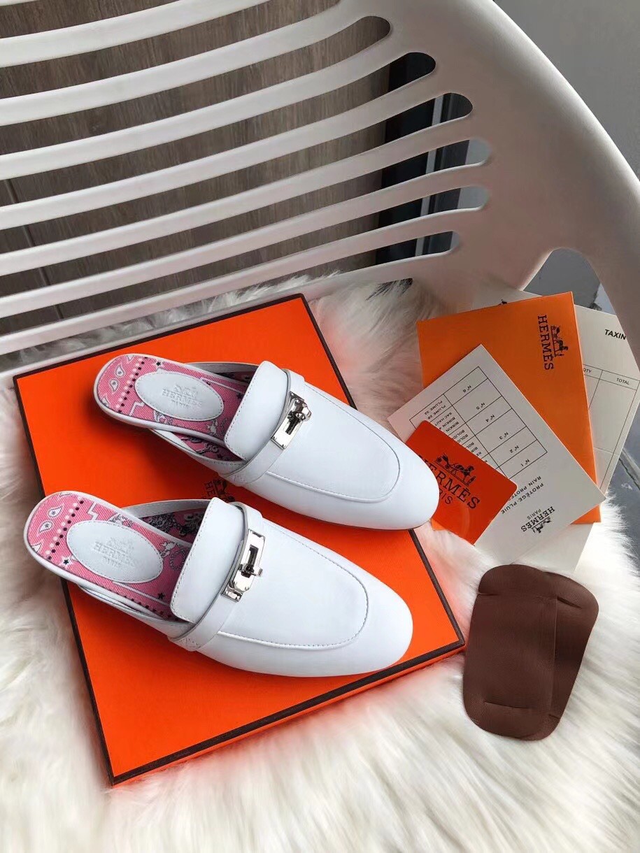 Replica Hermes Oz Mules In White Calfskin 108