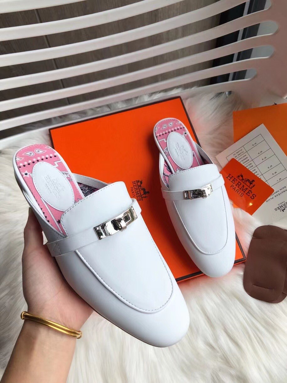 Replica Hermes Oz Mules In White Calfskin 109