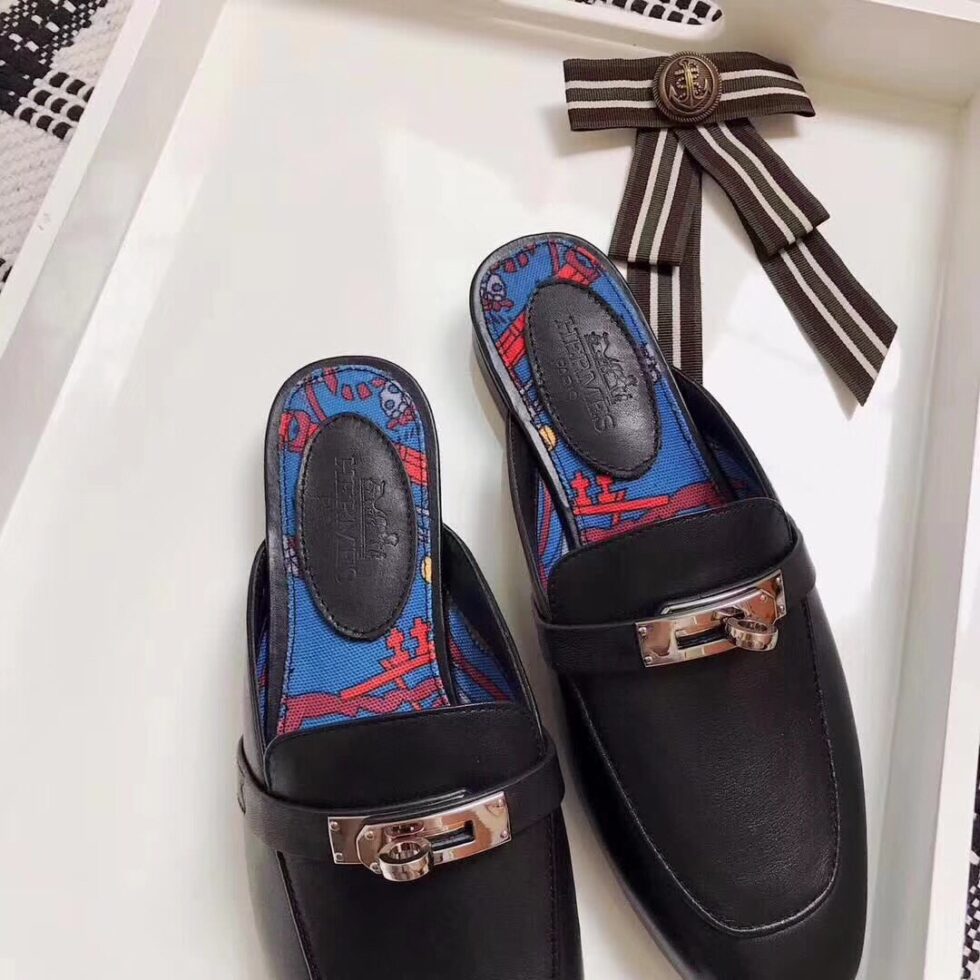 Replica Hermes Oz Mules In Black Calfskin 105