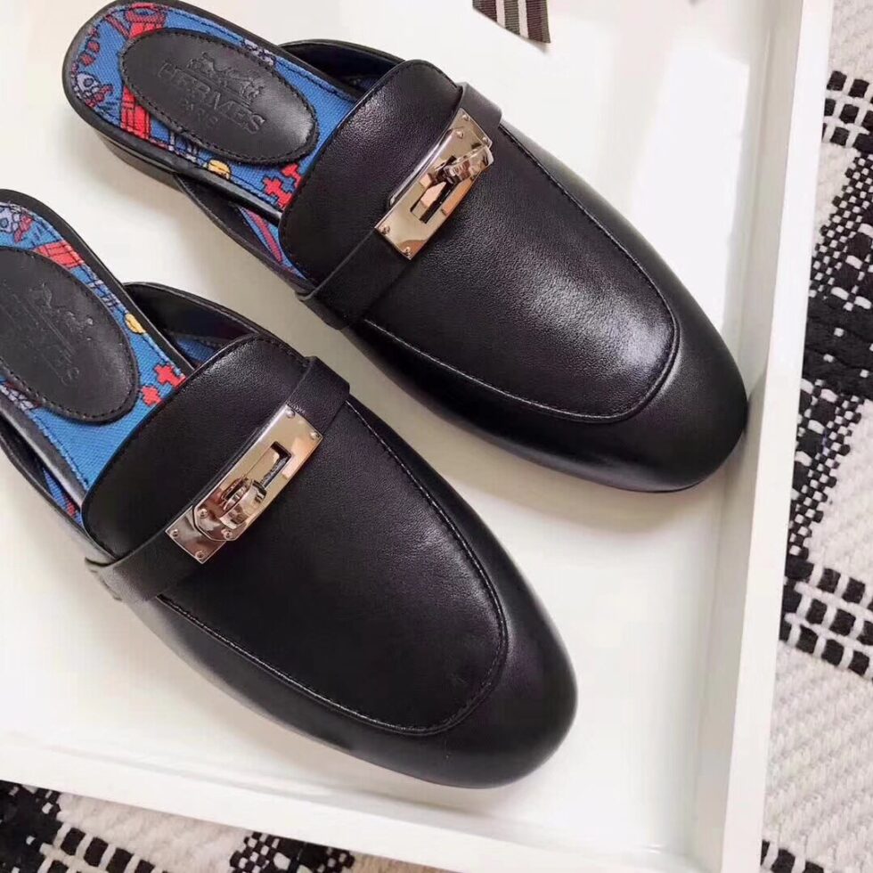 Replica Hermes Oz Mules In Black Calfskin 106