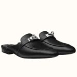 Replica Hermes Oz Mules In Noir Calfskin