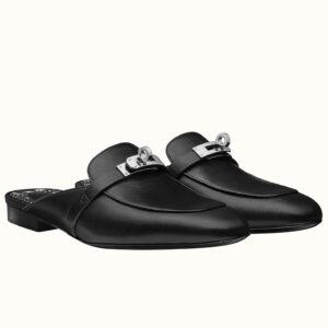 Replica Hermes Oz Mules In Noir Calfskin