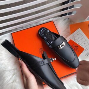 Replica Hermes Oz Mules In Noir Calfskin 2