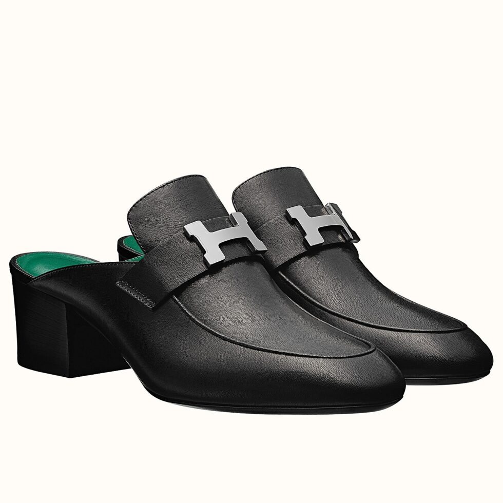 Replica Hermes Paradis Mules In Black Calfskin 104