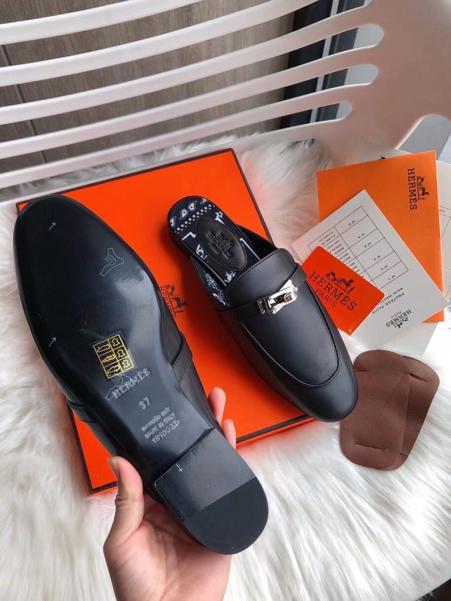 Replica Hermes Oz Mules In Noir Calfskin 110