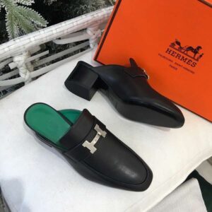 Replica Hermes Paradis Mules In Black Calfskin 2