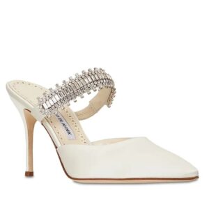 Replica Manolo Blahnik Lutara Crystal 90mm Mules In White Satin