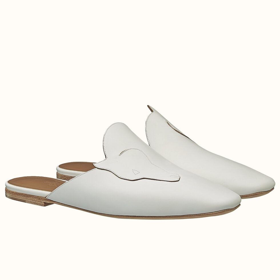 Replica Hermes Tangeria Mules In White Calfskin 104