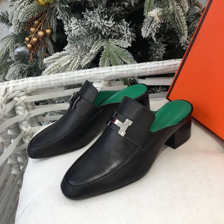 Replica Hermes Paradis Mules In Black Calfskin 107