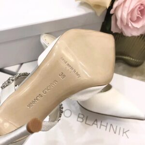 Replica Manolo Blahnik Lutara Crystal 90mm Mules In White Satin 2