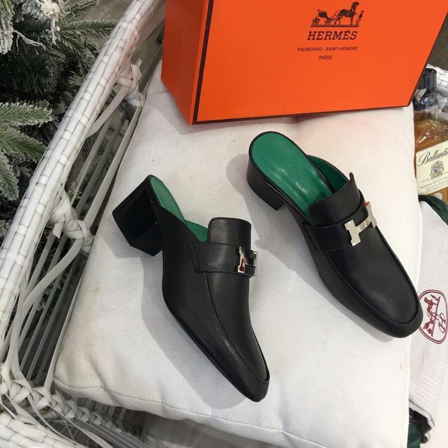 Replica Hermes Paradis Mules In Black Calfskin 108