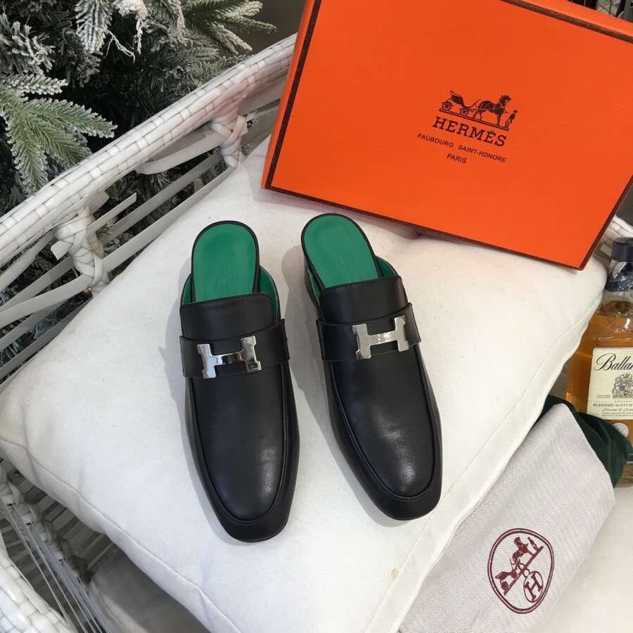 Replica Hermes Paradis Mules In Black Calfskin 109