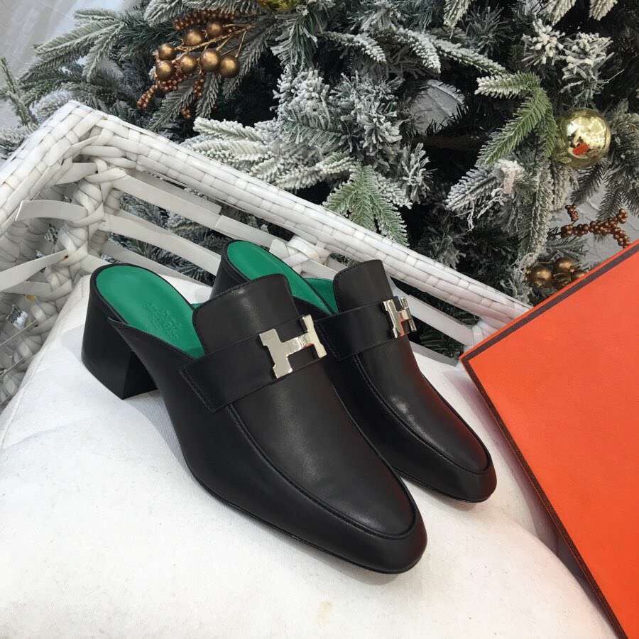 Replica Hermes Paradis Mules In Black Calfskin 110