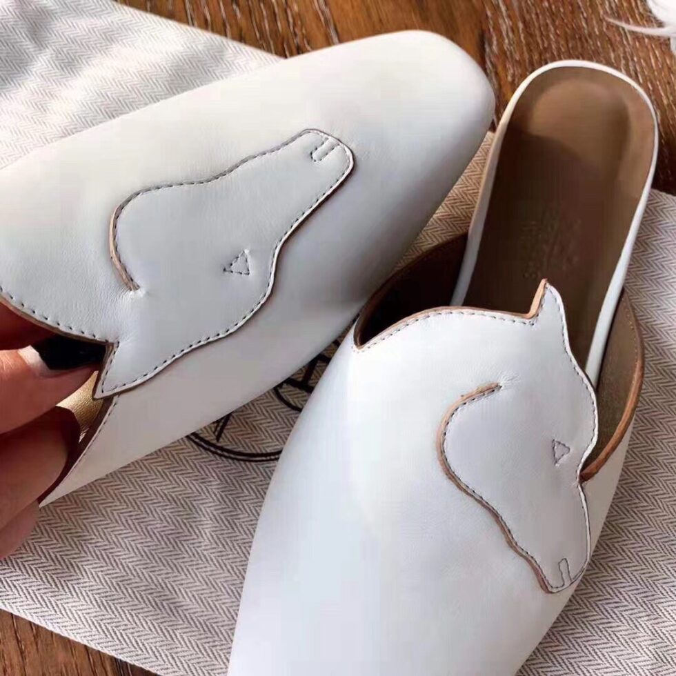 Replica Hermes Tangeria Mules In White Calfskin 106