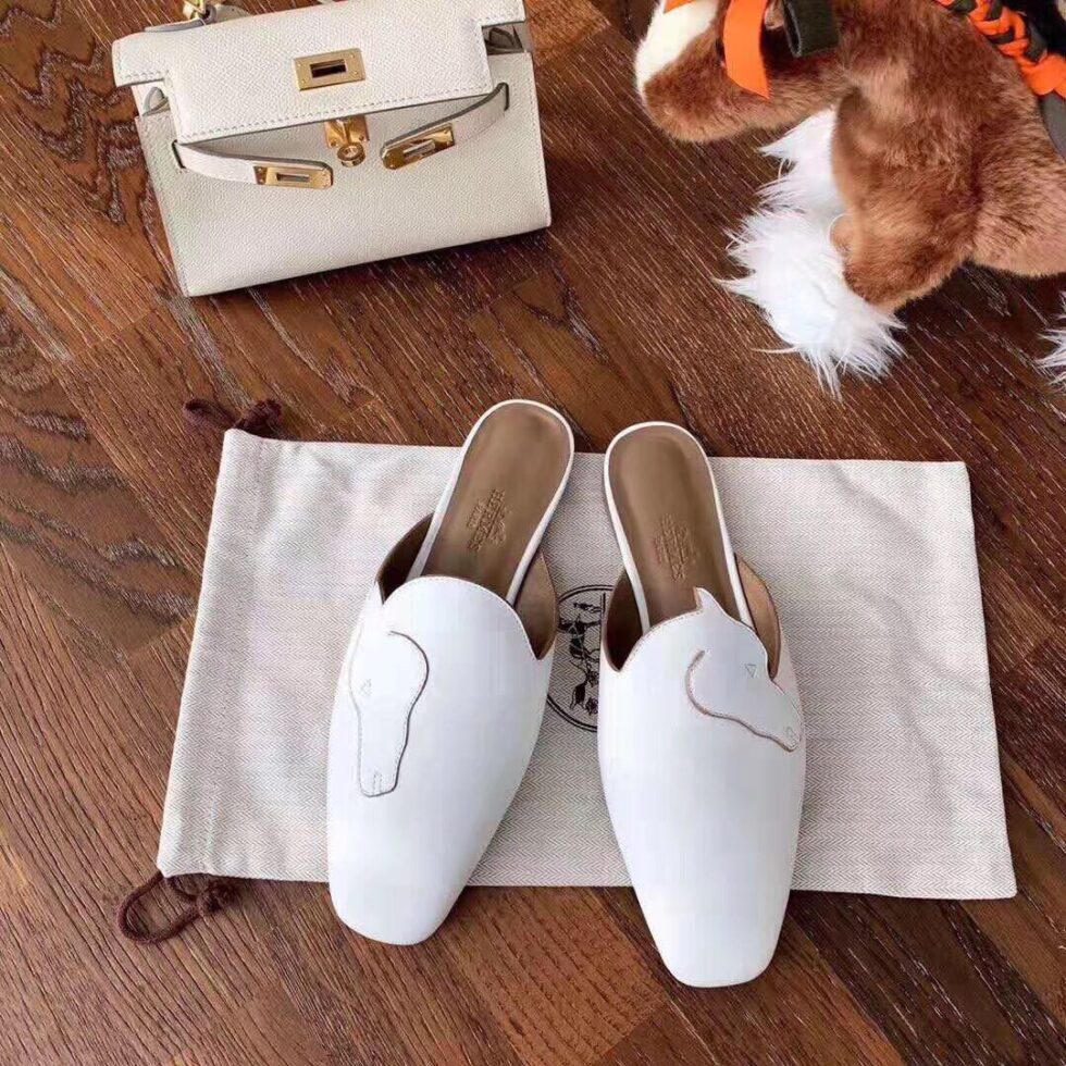 Replica Hermes Tangeria Mules In White Calfskin 107