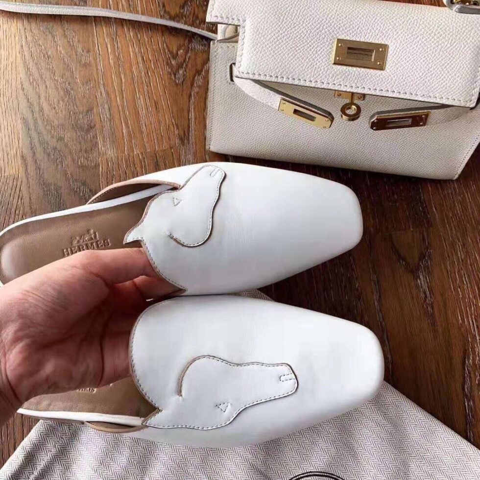 Replica Hermes Tangeria Mules In White Calfskin 108