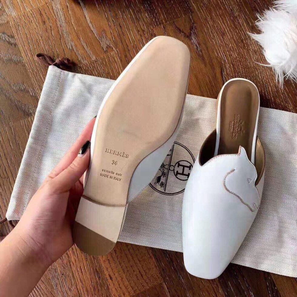 Replica Hermes Tangeria Mules In White Calfskin 109