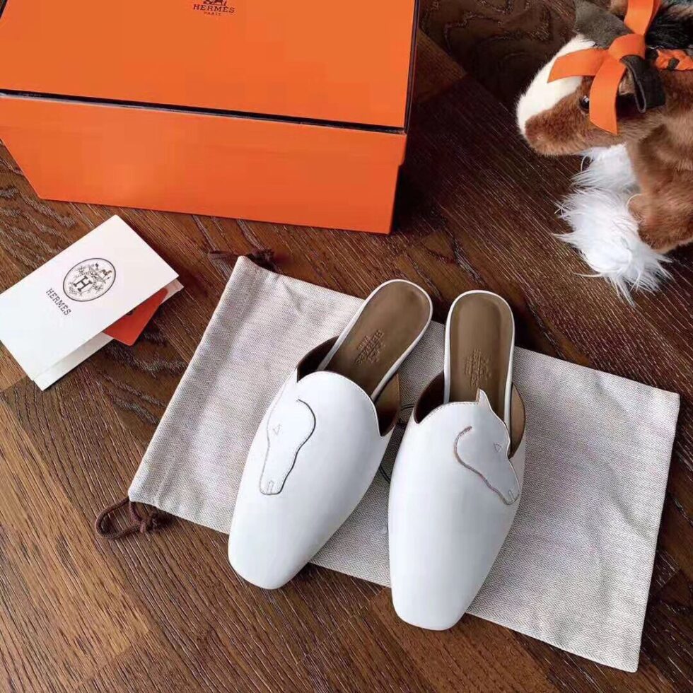 Replica Hermes Tangeria Mules In White Calfskin 110