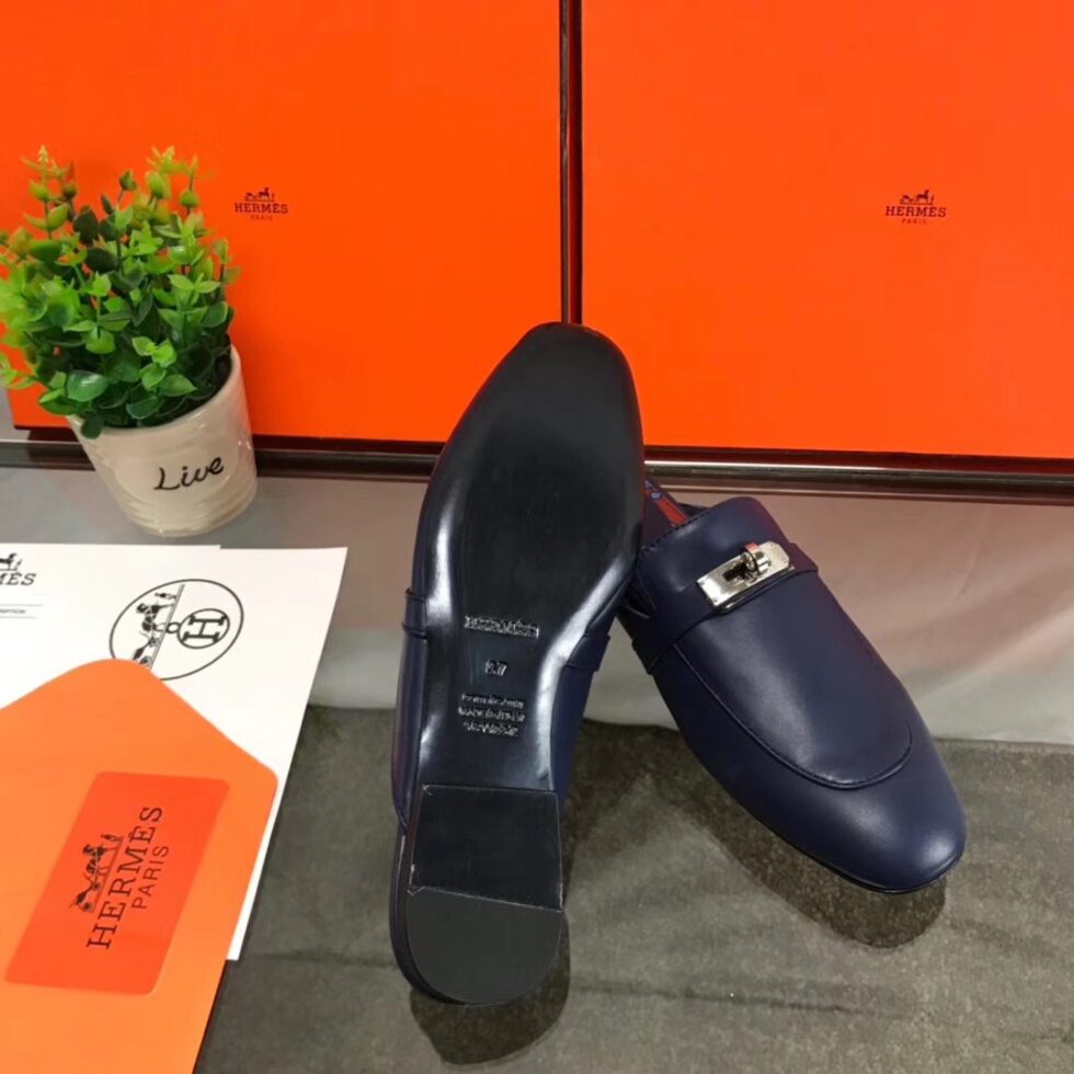 Replica Hermes Oz Mules In Dark Blue Calfskin 110