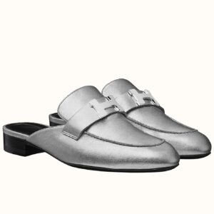 Replica Hermes Trocadero Mules In Silver Nappa Leather