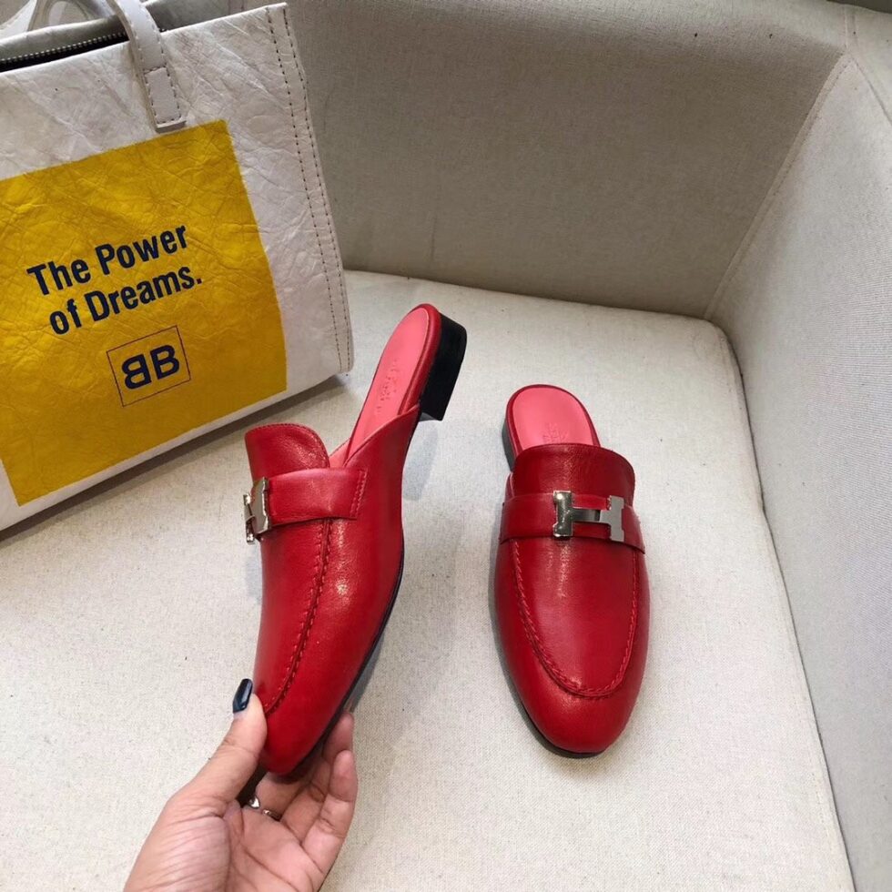 Replica Hermes Trocadero Mules In Red Goatskin 108